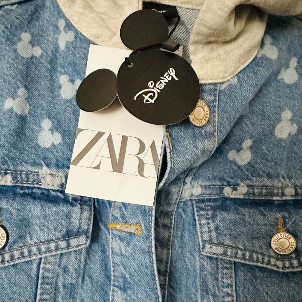 ZARA Mickey Mouse Hooded denim Jacket - Picture 3 of 7